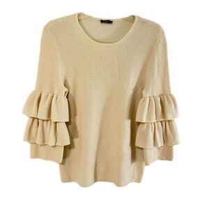 J McLaughlin Women Italian Merino Wool Sweater Size M Ruffle Sleeves Ivory